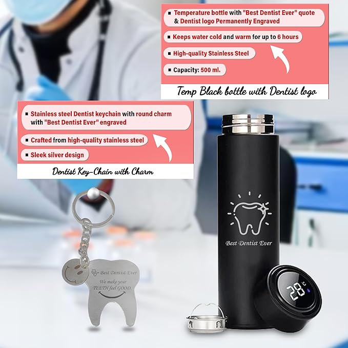 Unique Dentist Gift Set – Keychain, Pen, Bottle & Diary with ‘Best Dentist Ever’.