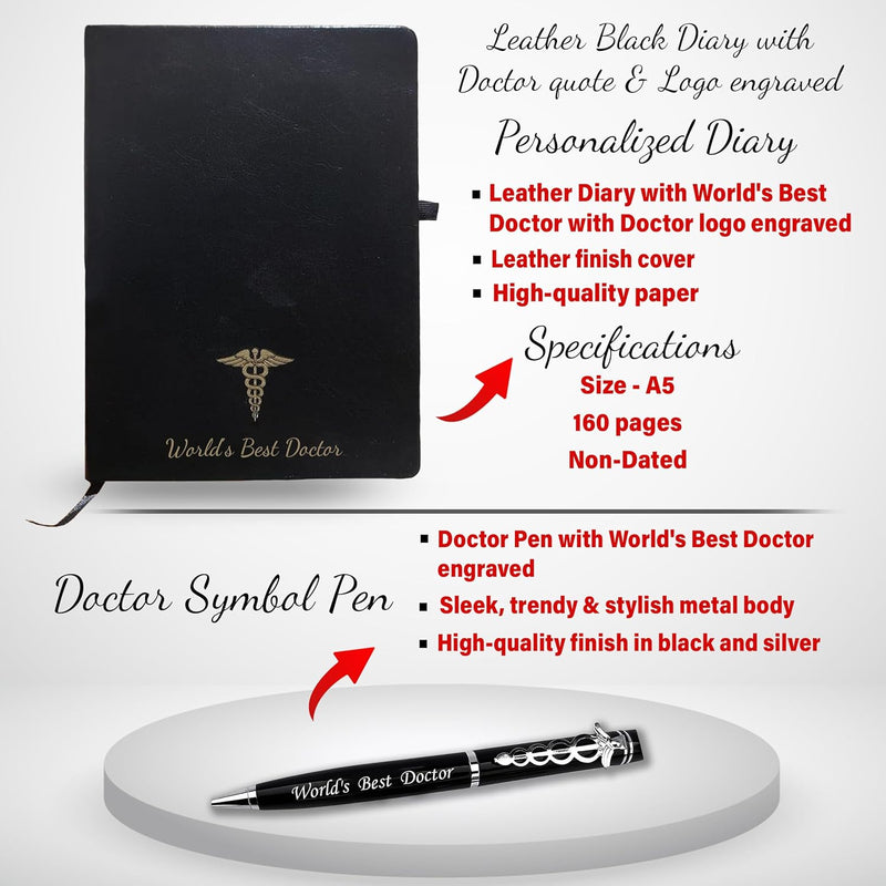 Doctor's Gift Set: Fiber Dr. Coat Pen Stand, Doctor Pen, and Black Diary