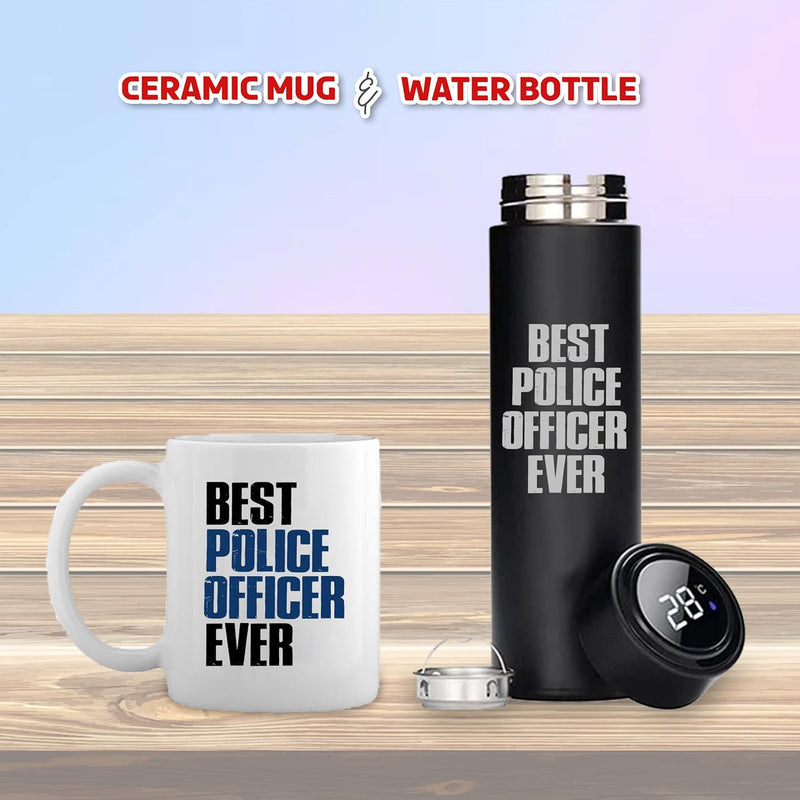 Gifts Police Officer Combo – Black Bottle & Mug with 'Best Police Officer Ever' Quote