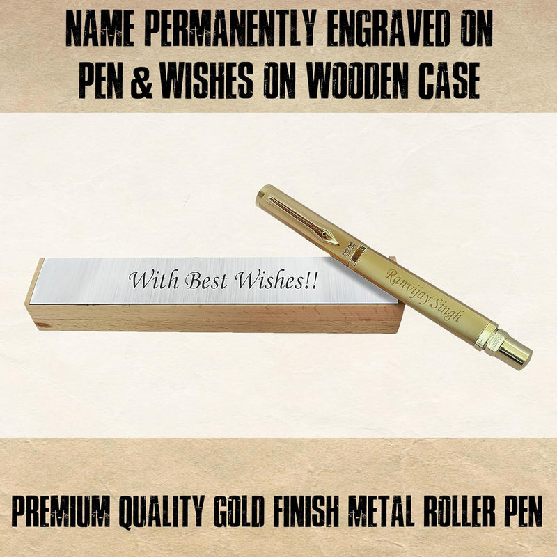 Unique Golden pen with name on pen & message on wooden box.