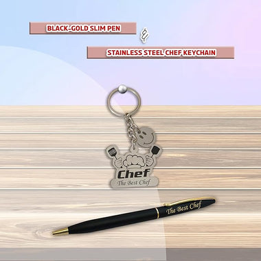 Chef Combo: Pen & Stainless Steel Keychain with 'The Best Chef' Engraving