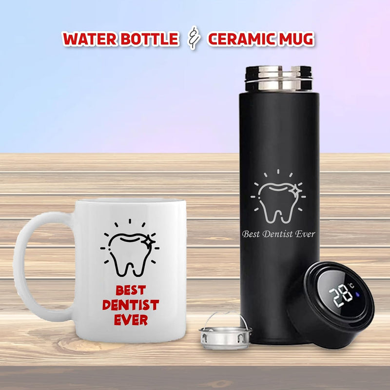 Dentist Gift Combo – Thermos Bottle & Coffee Mug with ‘Best Dentist Ever’.