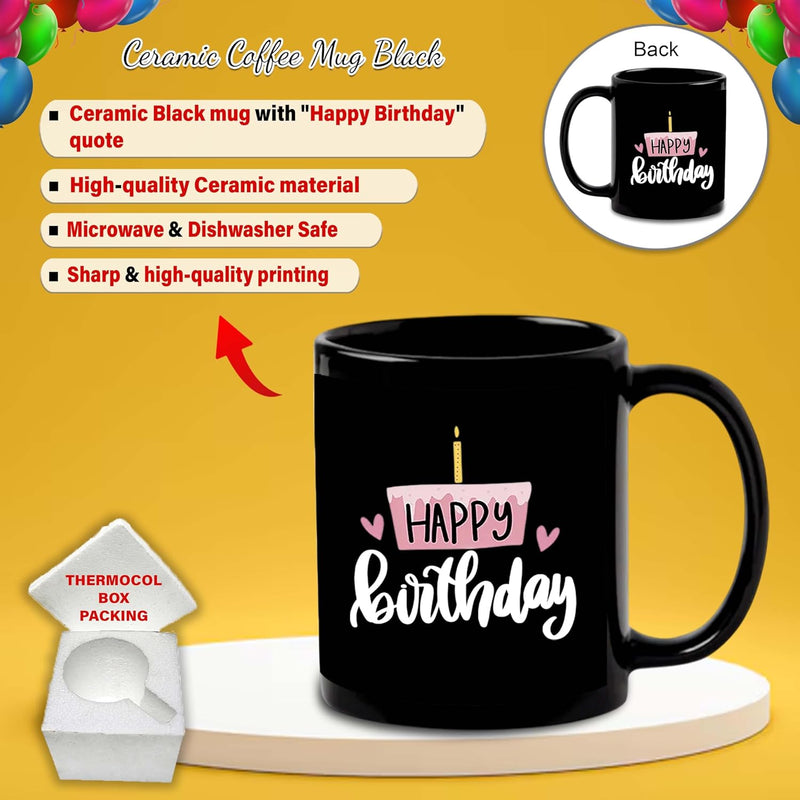 Black Ceramic Birthday Theme Mug & Keychain.