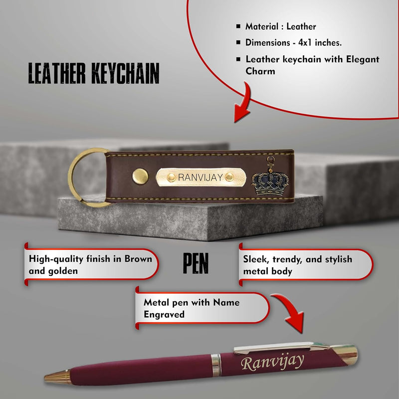 New Year Gift Hamper for Men -Pen, Leather Keychain & Wallet Customized