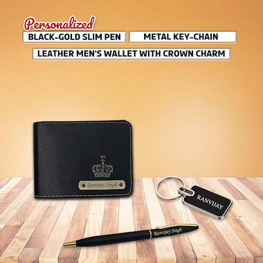 Diwali Combo for Men - Leather Wallet, Pen, Metal Keychain.