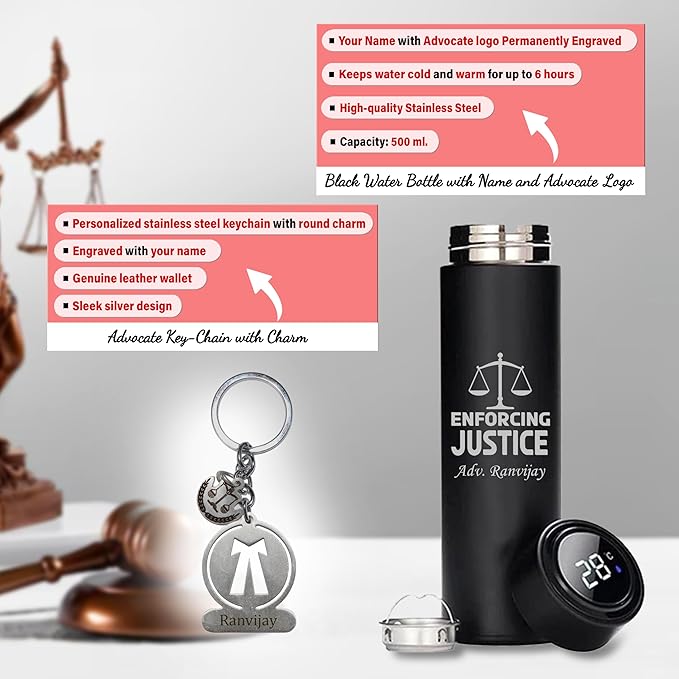 Advocate Gift Set: Personalized Keychain, Bottle, Pen, Wallet & Diary.