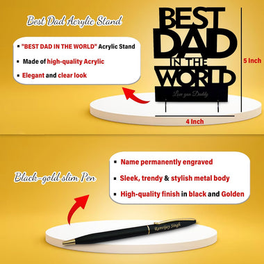 Best Dad Gift Combo - Engraved Pen, Pen Stand & Acrylic Stand