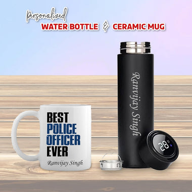 Police Officer Combo-Black Bottle & Mug With Name.