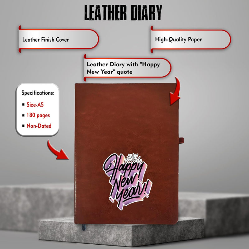 New Year Gift Hamper - Leather Diary and Black Patch Mug