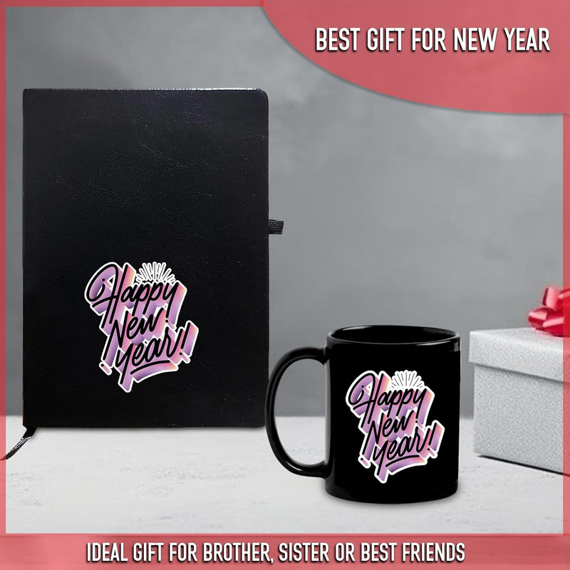 New Year Gift Hamper - Leather Diary and Black Patch Mug