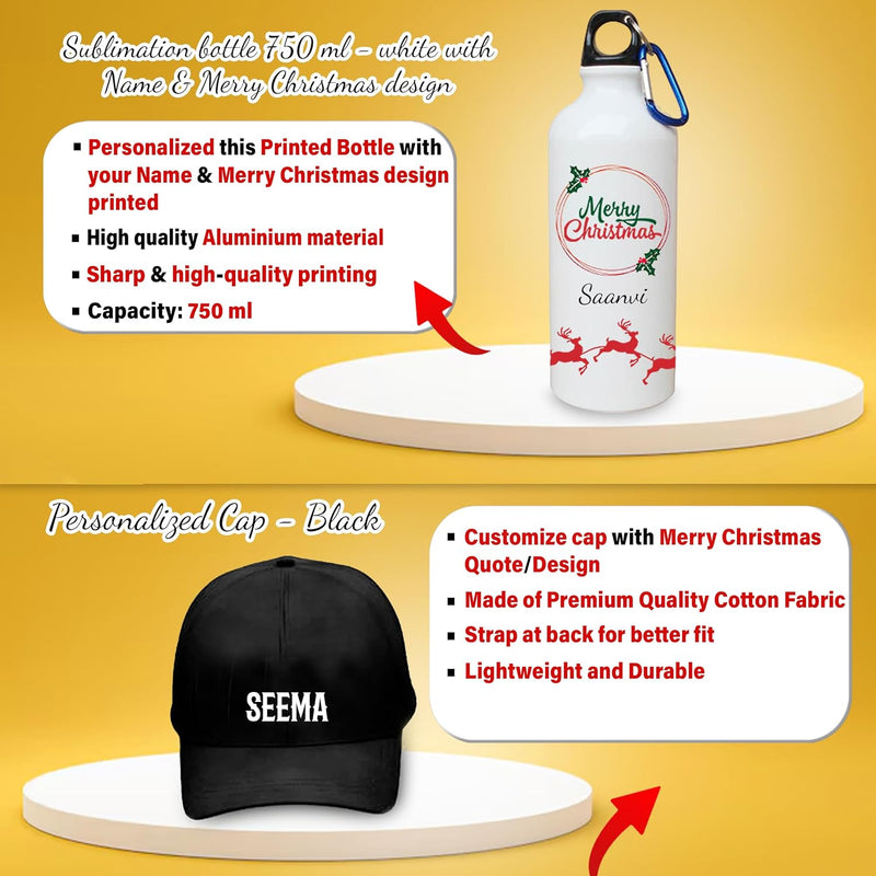 Gift Set - Customized Sublimation Bottle, 3 Compartment Plate with Name & Favorite Character, & Black Cap