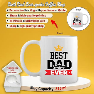 Father's Day Special - Black Bottle with Name Engraved & 'Best Dad Ever' Quote Coffee Mug Set.