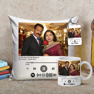 Personalized Gift Combo of Spotify Mug Cushion & Key-Chain