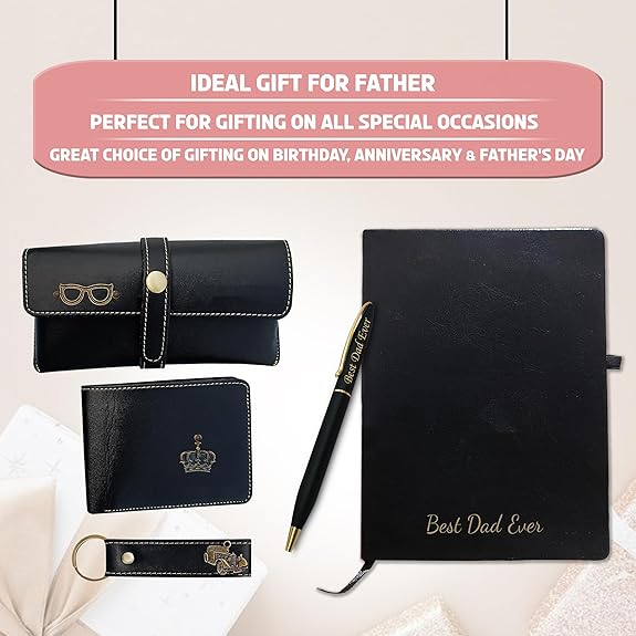 Father's Day Combo- Personalized Slim Pen, Black Diary, Wallet, Eyewear & Keychain