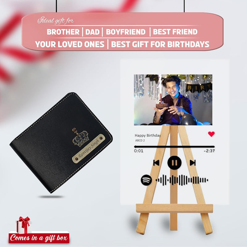 Custom Birthday Combo- Acrylic Spotify Frame with Black Leather Men's Wallet