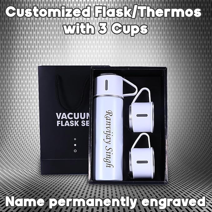 Personalized Stainless Steel Vacuum Flask with 3 Cups