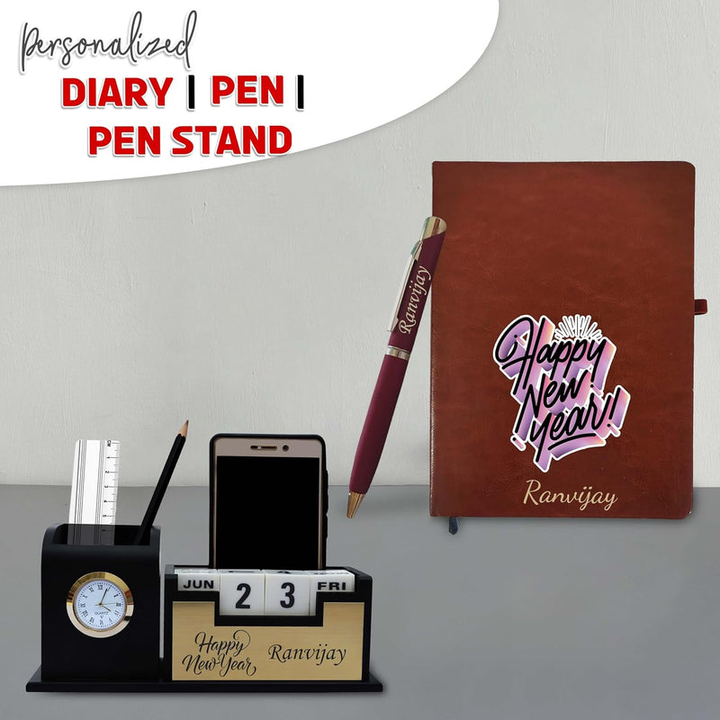 New Year Gift Hamper - Brown Pen, Diary, and Pen Stand