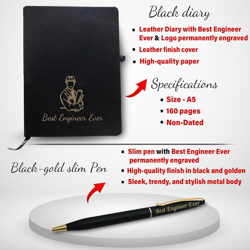 Combo Gifts – Pen Stand, Slim Pen & Diary with 'Best Engineer Ever' Engraved