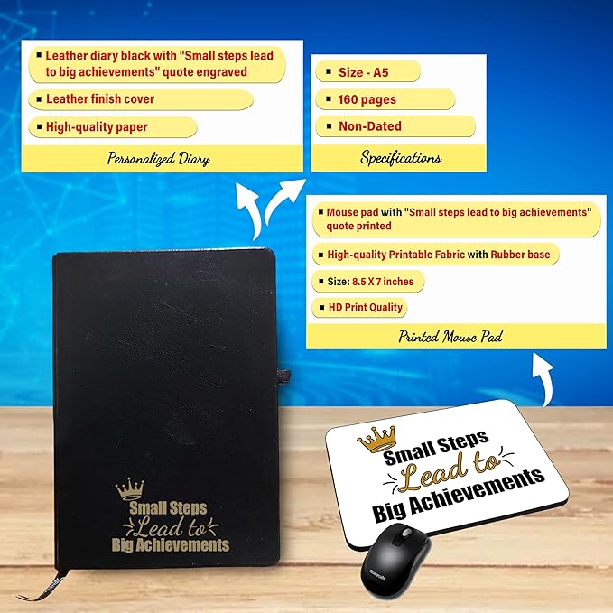 Corporate Gift Set –Pen , Keychain, Bottle, A5 Diary, Mouse Pad & T-Shirt With Quote Printed.