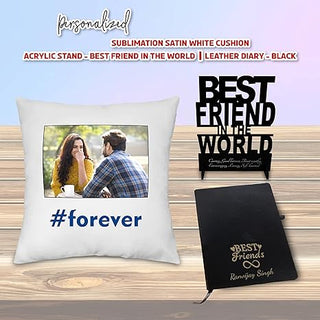 Friendship Day Combo - Photo Cushion, Acrylic Stand, Engraved Diary.