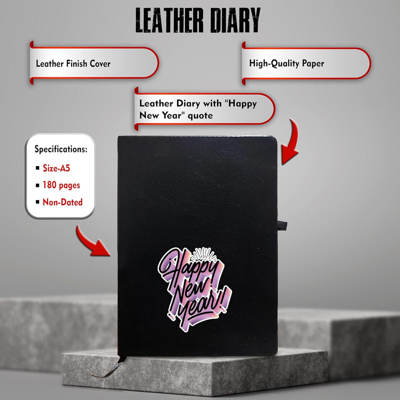 New Year Gift Hamper - Leather Diary and Black Patch Mug