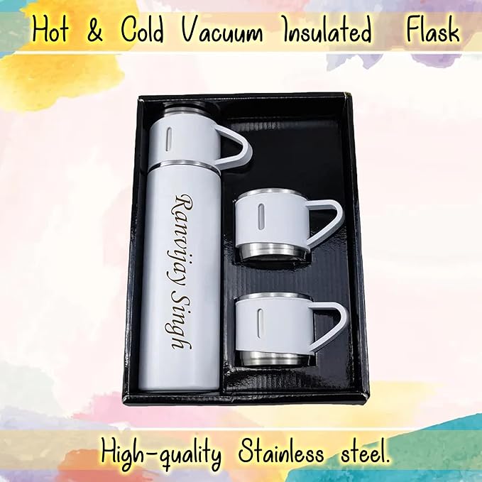 Personalized Stainless Steel Vacuum Flask with 3 Cups