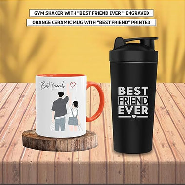 Friendship Day Gifts- Ceramic Mug, Gym Shaker Set.