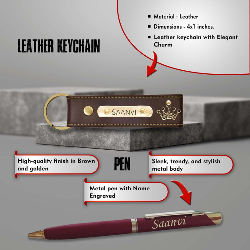 New Year Gift Hamper for Women - Pen, Leather Keychain & Leather Clutch