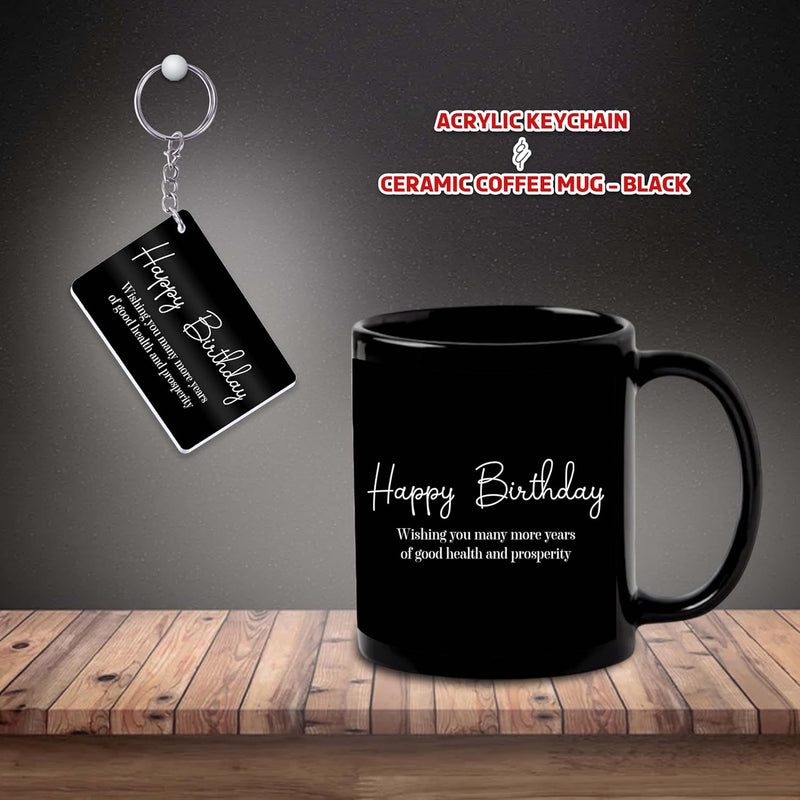 Black Ceramic Birthday Theme Mug & Keychain.