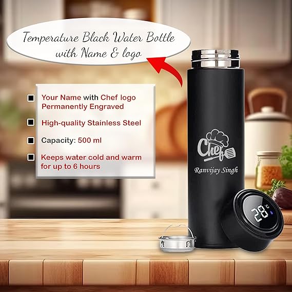 Custom Chef Combo - Name T-Shirt & Engraved Steel Bottle