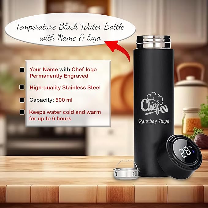 Chef's Custom Gift Combo - White Apron & Steel Bottle with Logo.