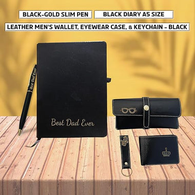 Father's Day Combo- Personalized Slim Pen, Black Diary, Wallet, Eyewear & Keychain