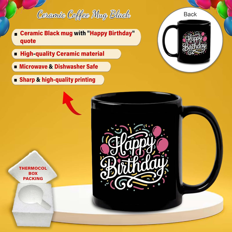 Black Ceramic Birthday Theme Mug & Keychain.