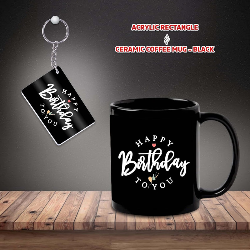 Black Ceramic Birthday Theme Mug & Keychain