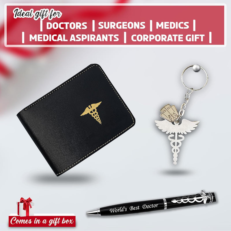 Doctor's Combo: Faux Leather Wallet, Pen, & Key-Chain.