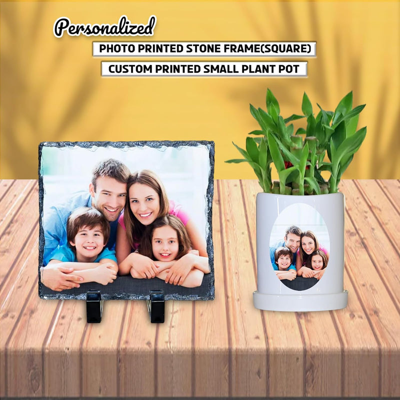 Housewarming Gift Combo Set- Custom Stone Frame & Plant Pot