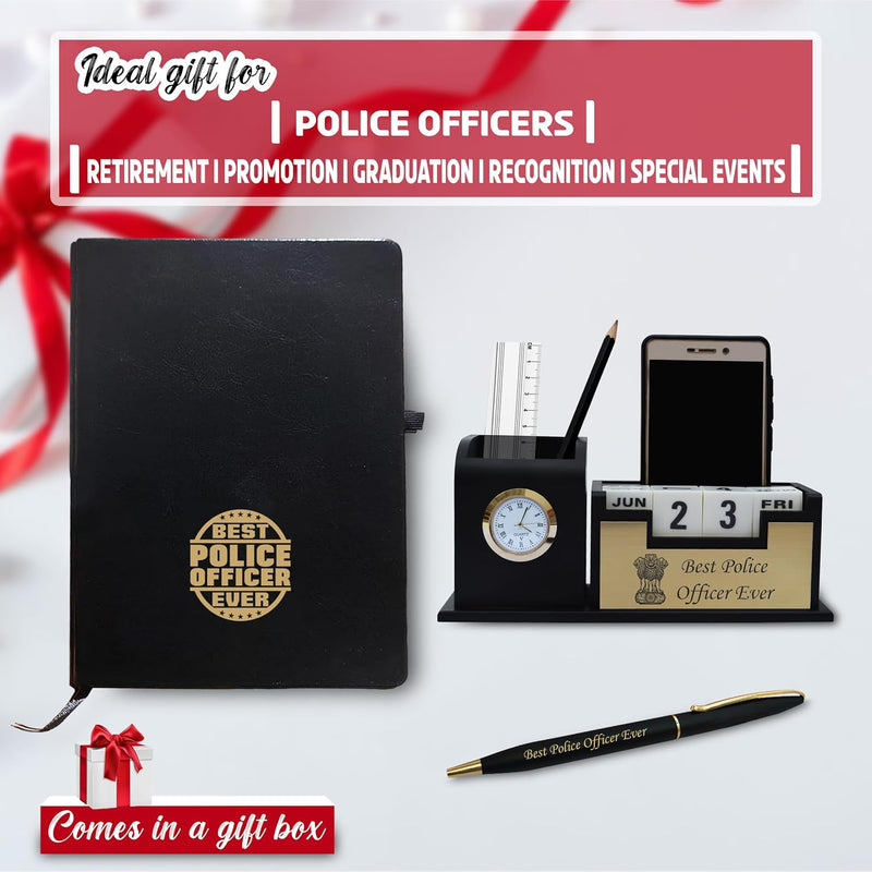 "Police Combo - Engraved Pen & Diary with Ashok Stambh Stand – Premium Appreciation Gifts for Officers"