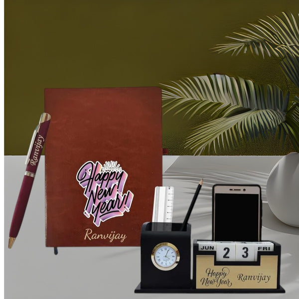 New Year Gift Hamper - Brown Pen, Diary, and Pen Stand