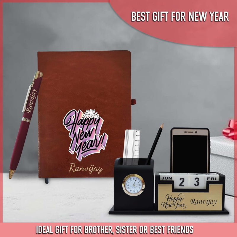 New Year Gift Hamper - Brown Pen, Diary, and Pen Stand