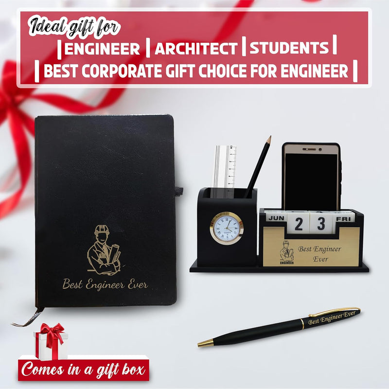 Combo Gifts – Pen Stand, Slim Pen & Diary with 'Best Engineer Ever' Engraved