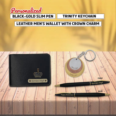 Personalized Anniversary Combo: Trinity Keychain, Engraved Pen & Personalized Wallet