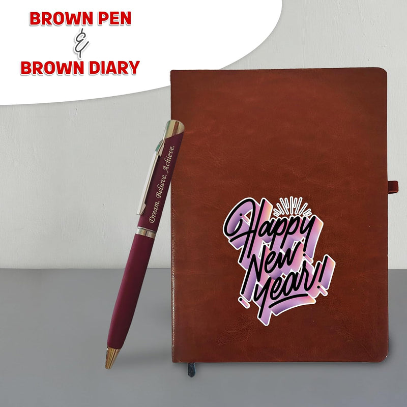 New Year Gift Set - Diary & Pen- Brown