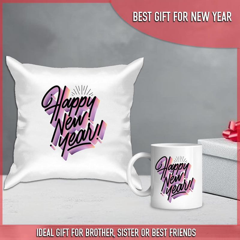 New Year Gift Hamper - Satin Cushion & White Ceramic Coffee Mug