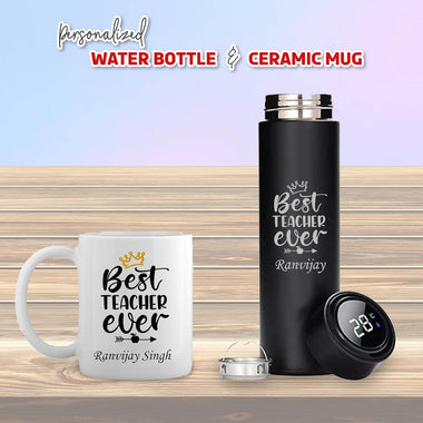 Teacher Drinkware Combo-Stylish Black Bottle with Teacher Logo & Coffee Mug.