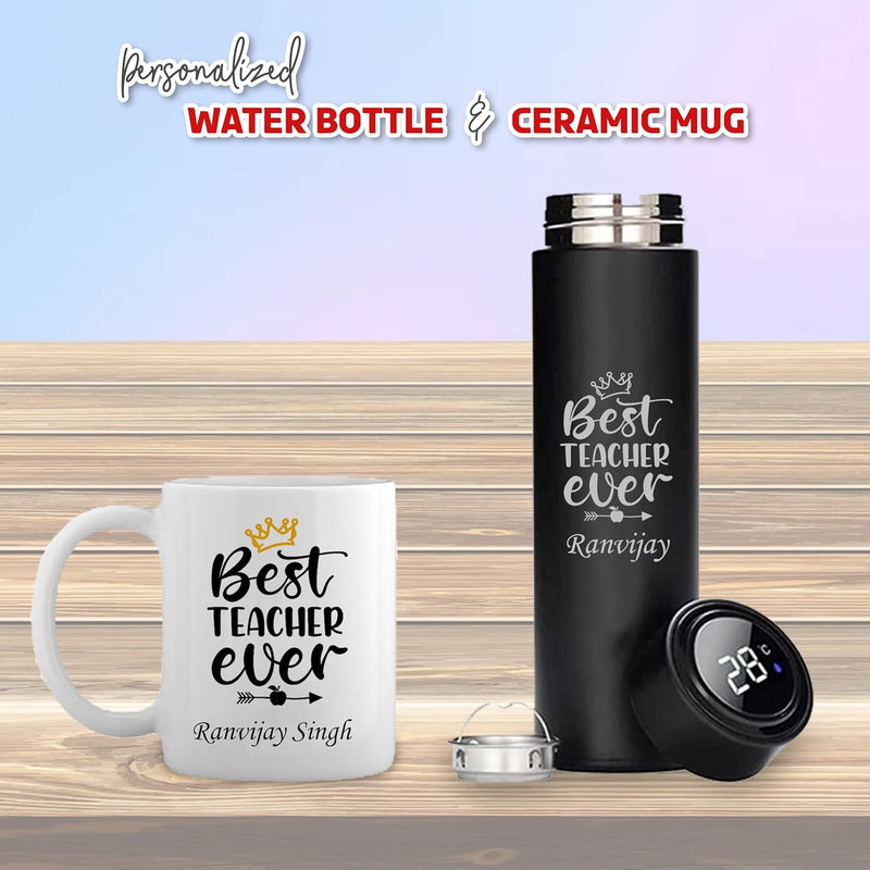 Teacher Drinkware Combo-Stylish Black Bottle with Teacher Logo & Coffee Mug.