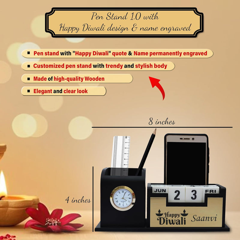 Diwali Combo Gifts - Pen , Pen Stand with Leather Diary