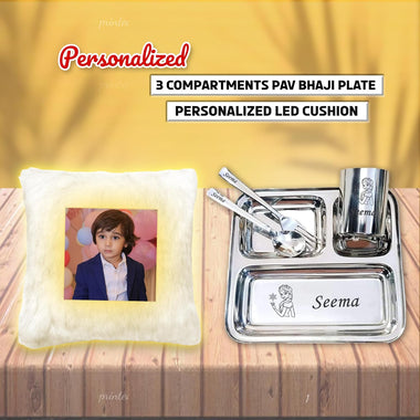 Kids Birthday Combo: LED Cushion & Engraved Plate.
