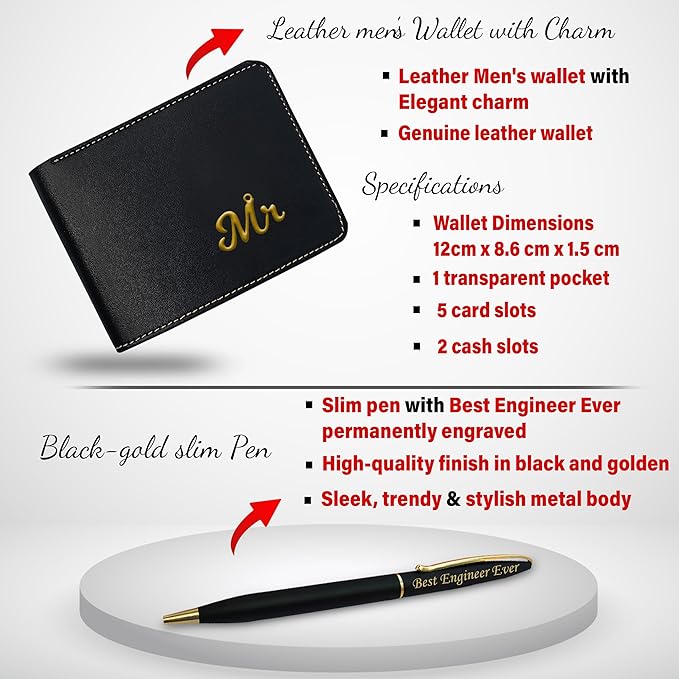 Gifts Engineer Combo (Male) – Engraved Pen, Keychain & Wallet with King Charm