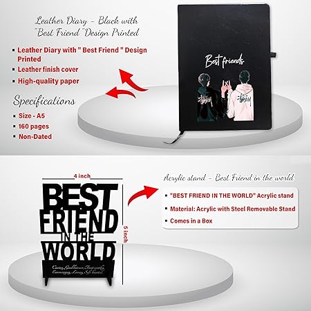 Cushion,Acrylic Stand,& Black Leather Diary combo- Friendship Day Gift