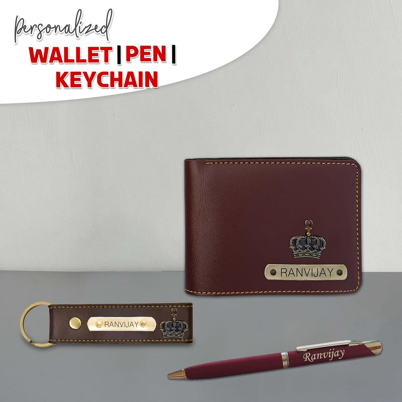 New Year Gift Hamper for Men -Pen, Leather Keychain & Wallet Customized